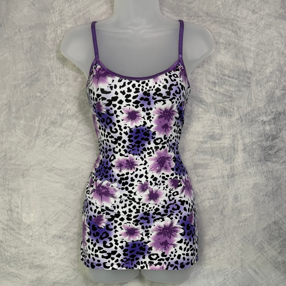 Vtg‎ y2k Floral Leopard tank top Womens sz L Cami Fairy Grunge Indie Sleaze